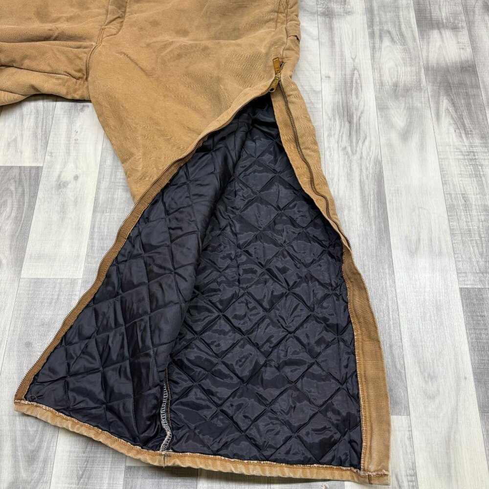 ✅Mens 46/48 Reg Dickies Quilted Insulated Bib Overalls Brown Duck Canvas STAINED - Picture 10 of 13
